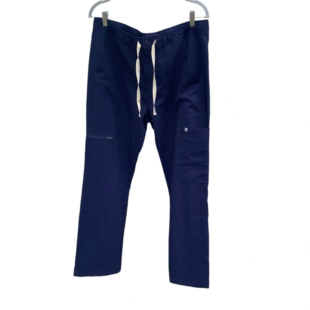 Figs Medical Mens Scrub Pants Navy Blue, Zipper and Button Closure Pockets SZ LS